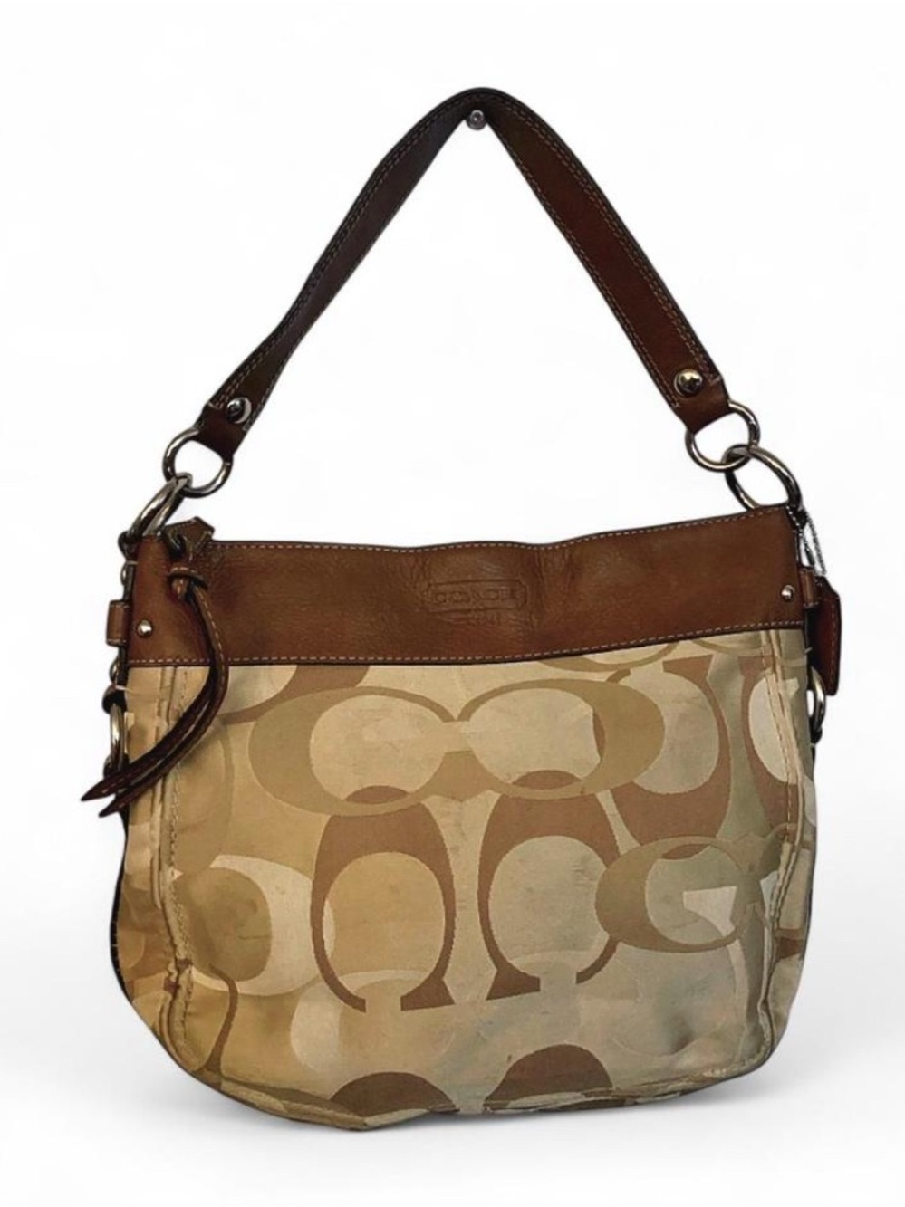 Y2K Vintage Coach Optic Signature Zoe Hobo Bag - Style F14711 Tan/Cream